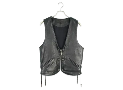 Chrome Hearts 6 Button Zip Front Crossball Leather Vest with Large Cross "Black"