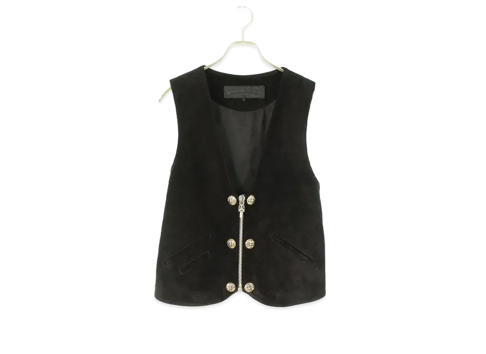 Chrome Hearts Back CH Cross 6 Button Dagger Zip Suede Vest "Black"
