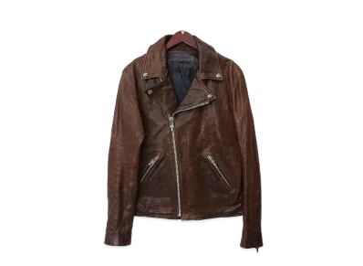 Chrome Hearts Used Processing Cross Ball Button Double Leather Riders Jacket "Brown"