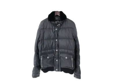 Chrome Hearts Rabbit Fur Cross Button Oil Linen Down Jacket "Black"