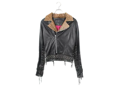 Chrome Hearts Leopard Harako Switching Leather Riders Leather Jacket "Black"