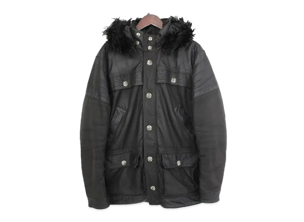 Chrome Hearts Leather Switching Fur Down Jacket "Black"