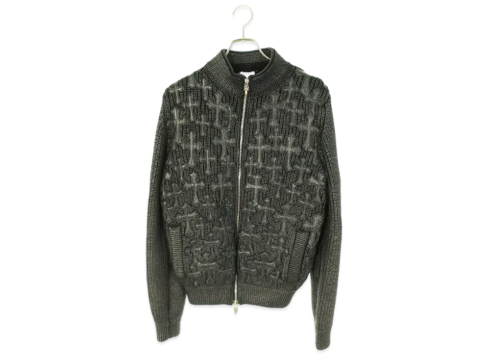 Chrome Hearts Lux Liquid Zip Front Cemetery Cross Patch Coating Cashmere Knit Blouson "Black"