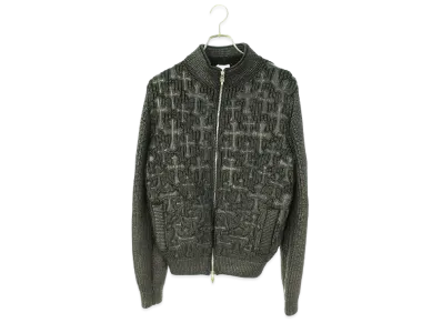 Chrome Hearts Lux Liquid Zip Front Cemetery Cross Patch Coating Cashmere Knit Blouson "Black"