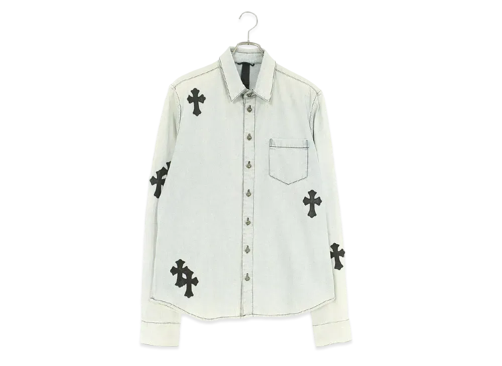 Chrome Hearts Looseends Cross Patch Denim L/S Shirt "Light Blue/Black"