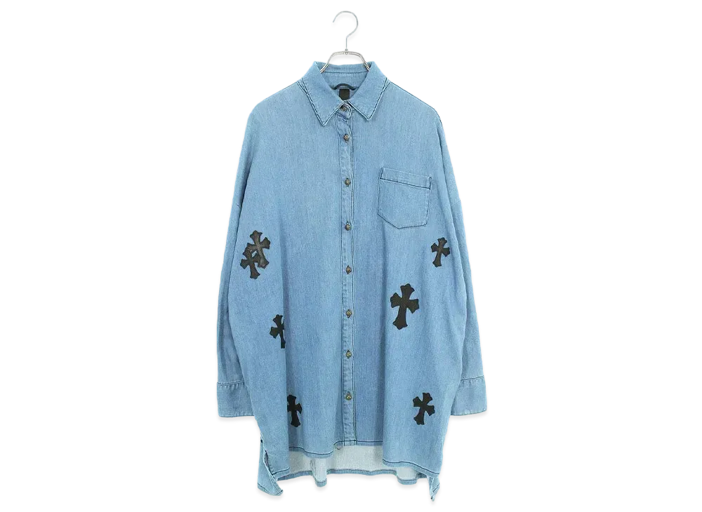 Chrome Hearts Mahal Kita Sleeve Cross Patch Cross Button Denim L/S Shirt "Indigo"