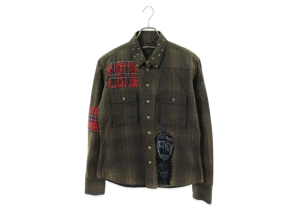 Chrome Hearts Multi Patch Oiled Check Army L/S Shirt "Khaki/Red"