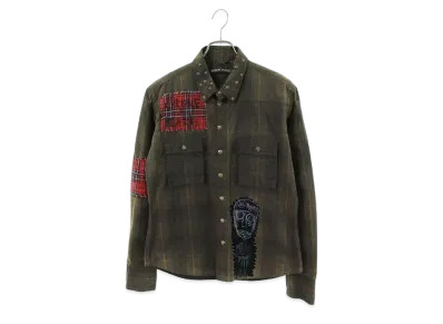 Chrome Hearts Multi Patch Oiled Check Army L/S Shirt "Khaki/Red"