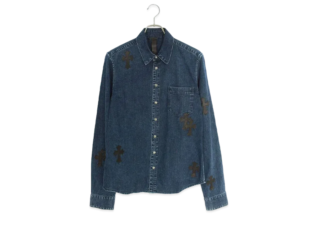 Chrome Hearts Looseends Roosen Cross Patch with Cross Button Denim L/S Shirt "Indigo"