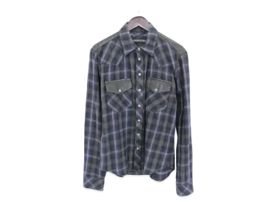 Chrome Hearts Check Pattern Leather Switch Wool Western L/S Shirt "Purple/Black"