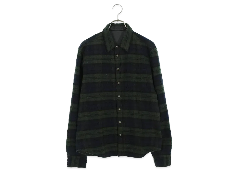 Chrome Hearts Reversible Nylon Cross Ball Button Check L/S Shirt "Green/Black"