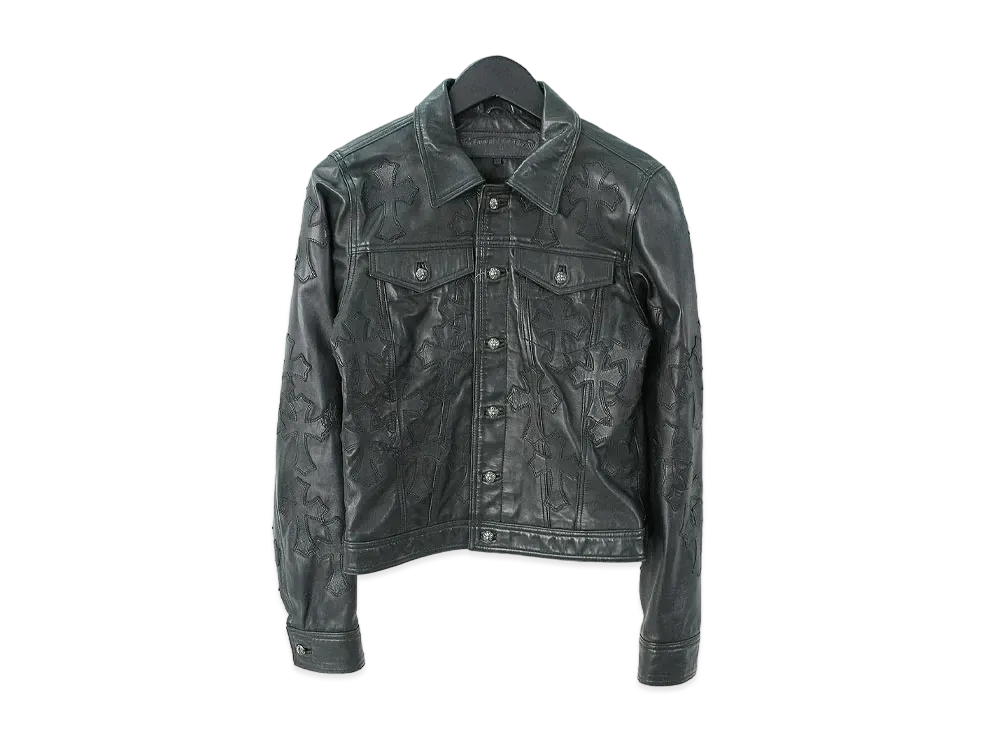 Chrome Hearts Cemetery Cross Patch Leather Jacket "Black"
