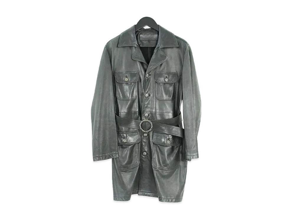 Chrome Hearts Cross Ball 4 Pocket Leather Belt Coat "Black"