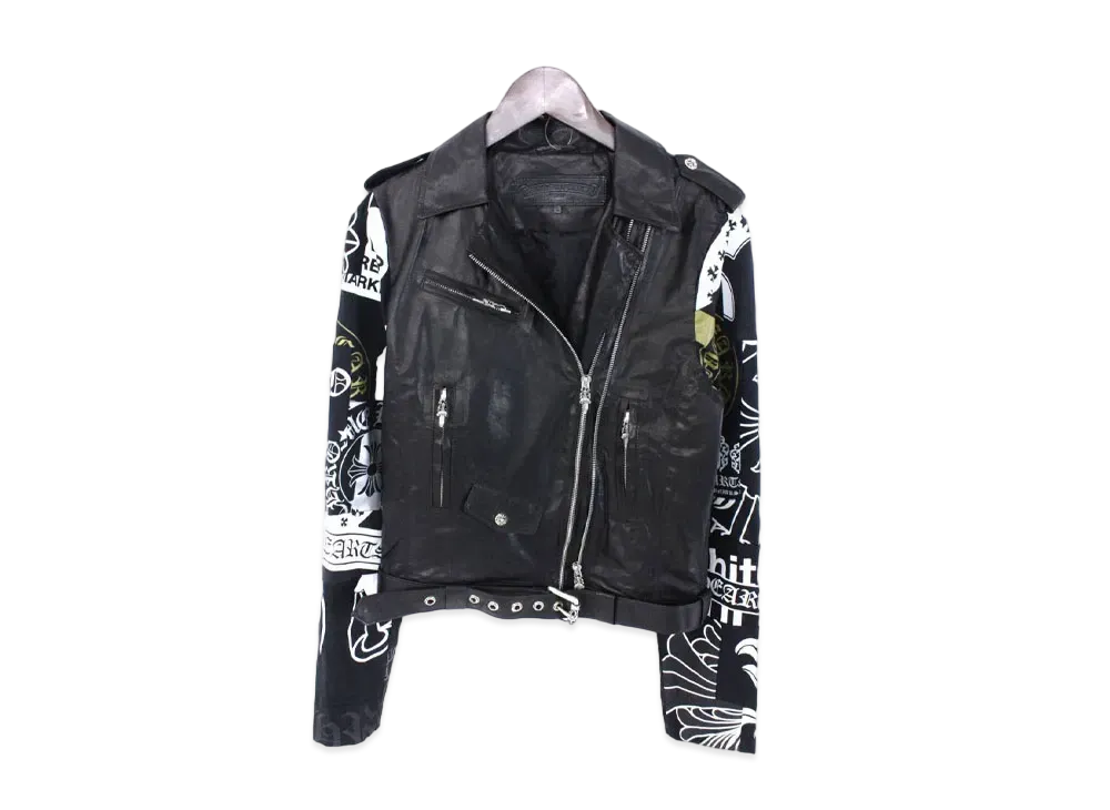 Chrome Hearts Jacket Moto Laurie Learie Leather DSMG Limited Sleeve Switching Double Rider Thread Jacket "Black"