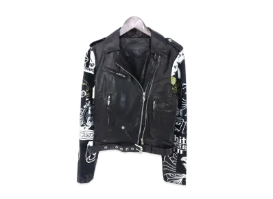 Chrome Hearts Jacket Moto Laurie Learie Leather DSMG Limited Sleeve Switching Double Rider Thread Jacket "Black"