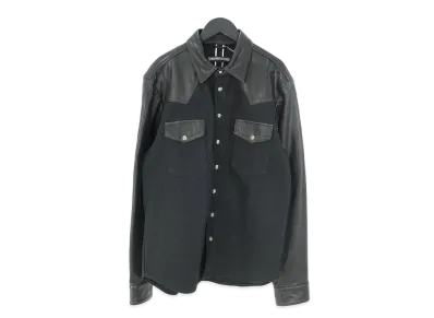 Chrome Hearts Western Leather Switching Cross Ball Button Denim L/S Shirt "Black"
