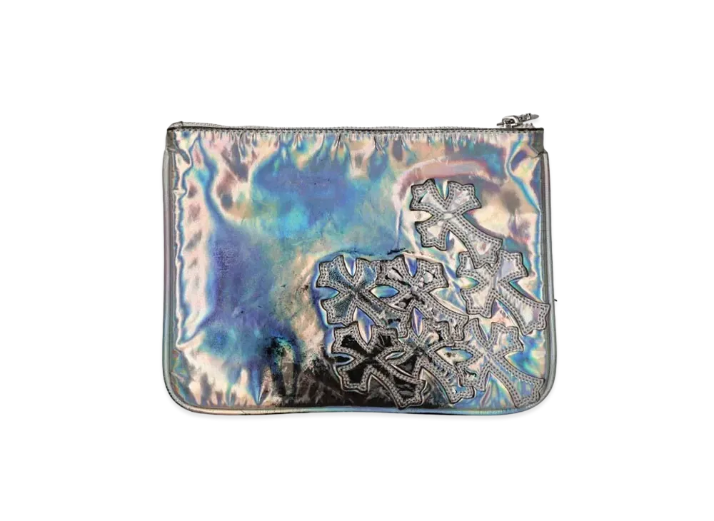 Chrome Hearts Cemetery Cross Patch Novelty Leather Clutch Bag "Silver"