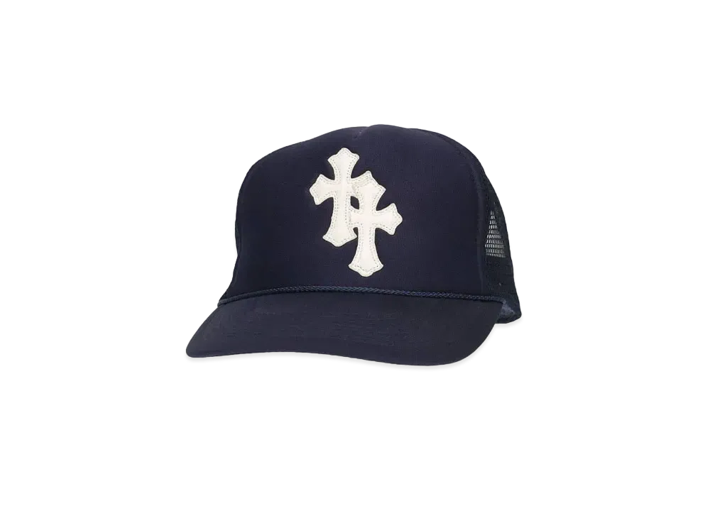 Chrome Hearts Trucker Cap 2 Cross Leather Patch Cross Ball Mesh "Navy"