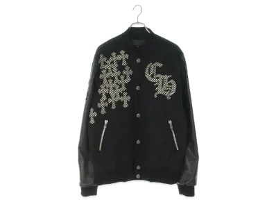 Chrome Hearts Letterman Honolulu Limited CH Multi Leather Patch Leather Sleeve Blouson "Black/White/Silver"