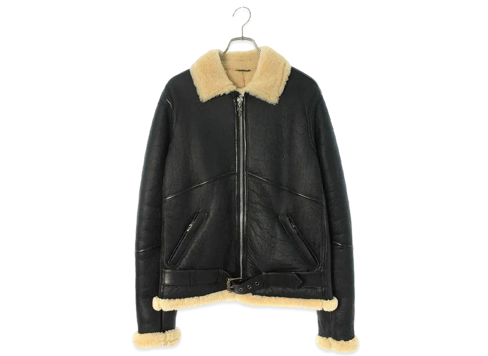 Chrome Hearts Kodiak Bear Sherling Mouton Rider Slider Leather Jacket "Black/Beige"