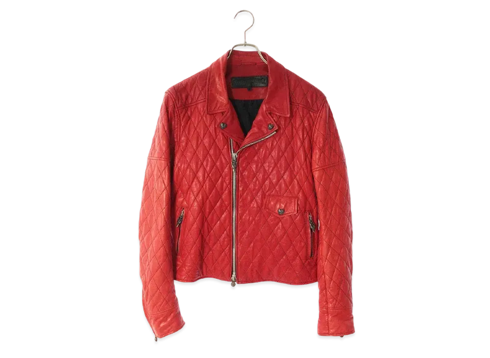 Chrome Hearts Critin Quilting Riders Leather Jacket "Red/Silver"