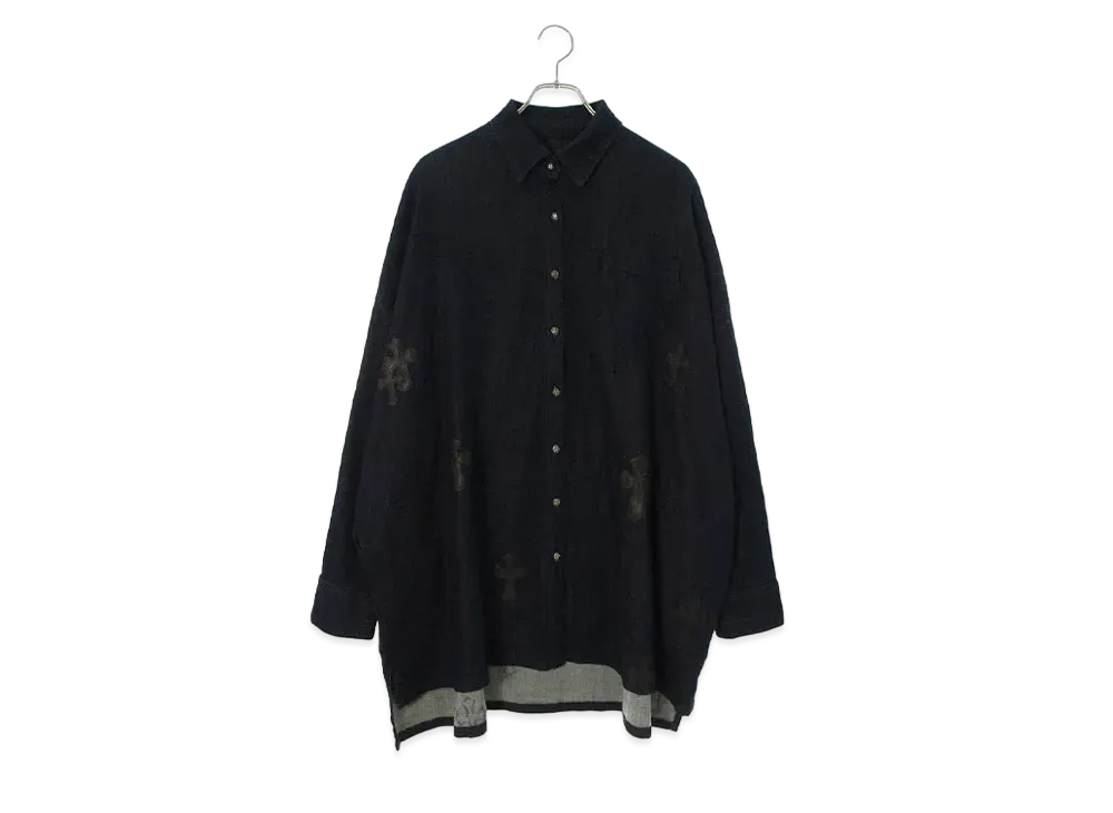 クロムハーツ マハル キタクロスパッチ クロスボタンミリタリーロングスリーブ シャツ "インディゴ/ブラック/シルバー"