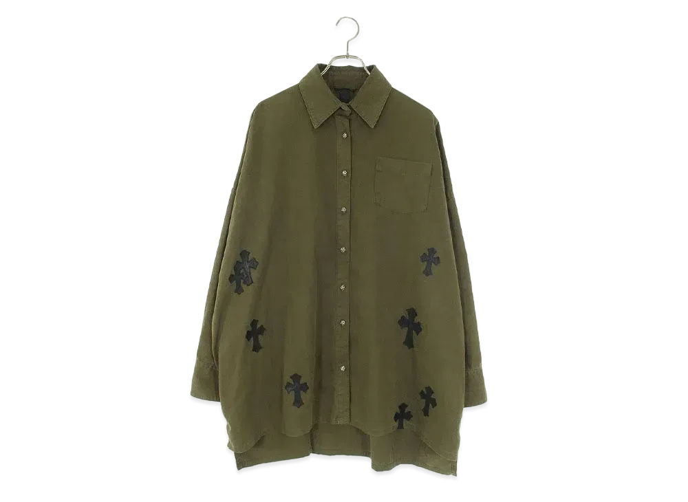 Chrome Hearts Mahal Kita Cross Patch Cross Button Military L/S Shirt "Khaki/Black"