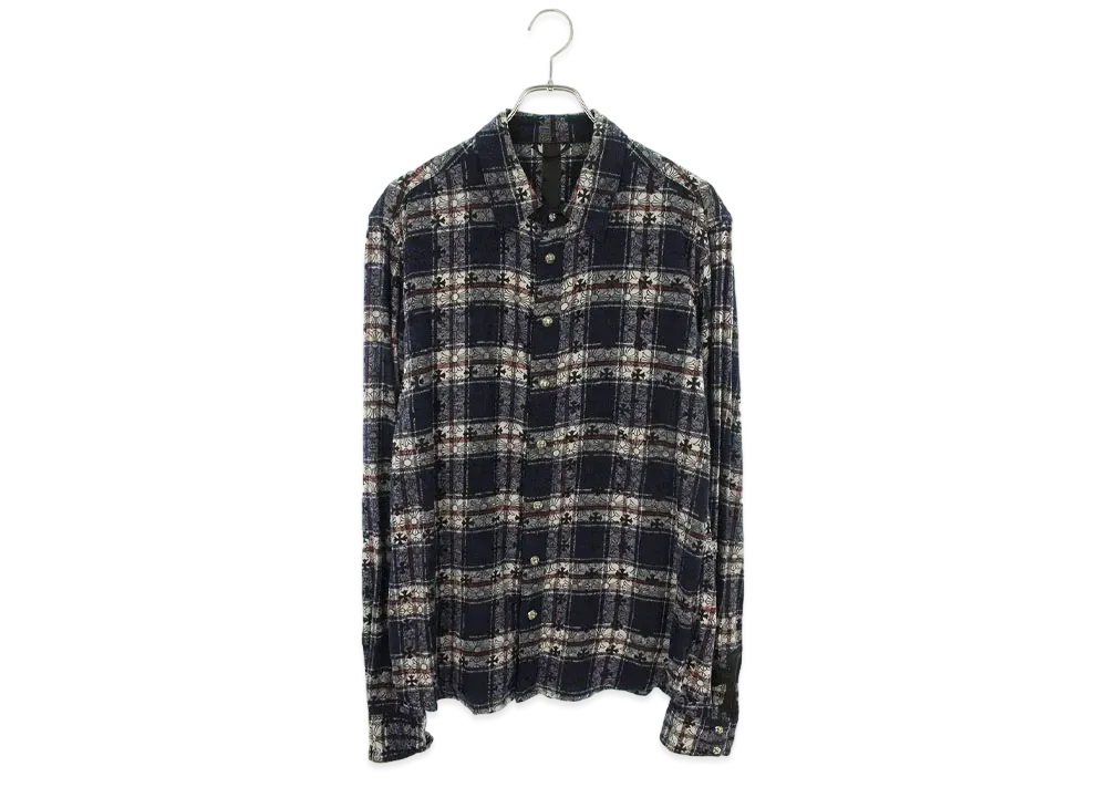 Chrome Hearts Loose End Cross Patch Cross Pattern Check L/S Shirt "Navy/Silver"