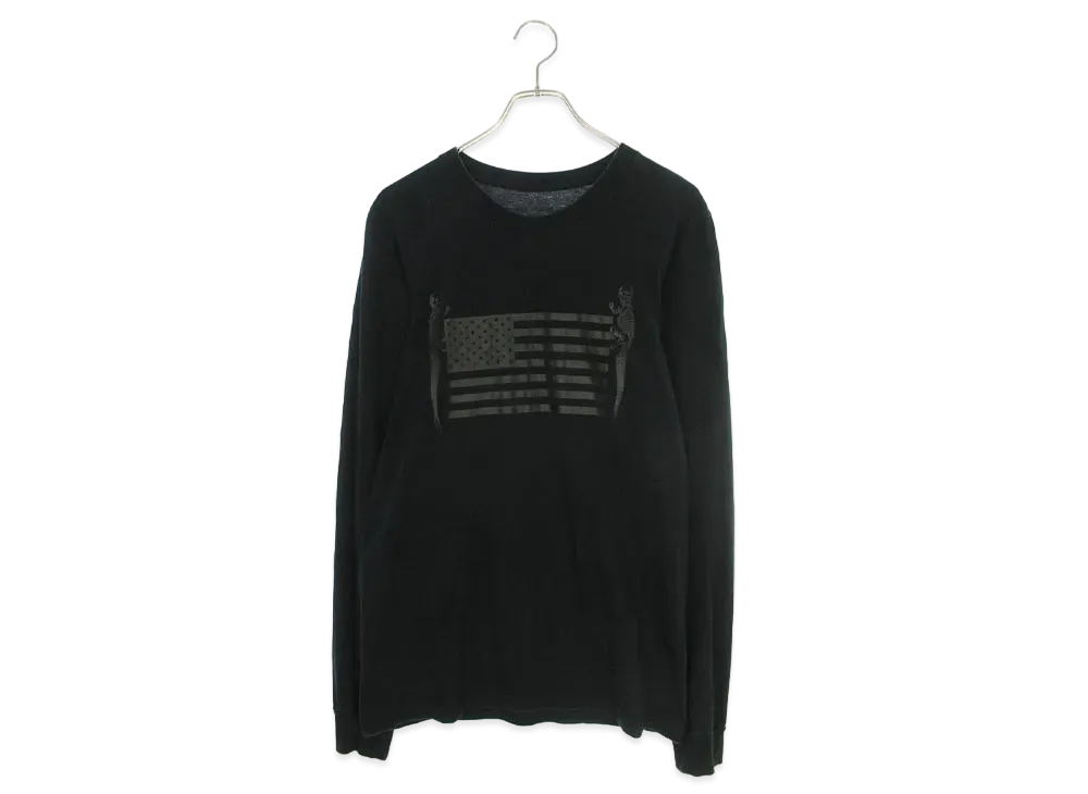 Chrome Hearts CH L/S /2 Fotia Melican Flag Print L/S Cut Saw "Black"