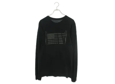 Chrome Hearts CH L/S /2 Fotia Melican Flag Print L/S Cut Saw "Black"