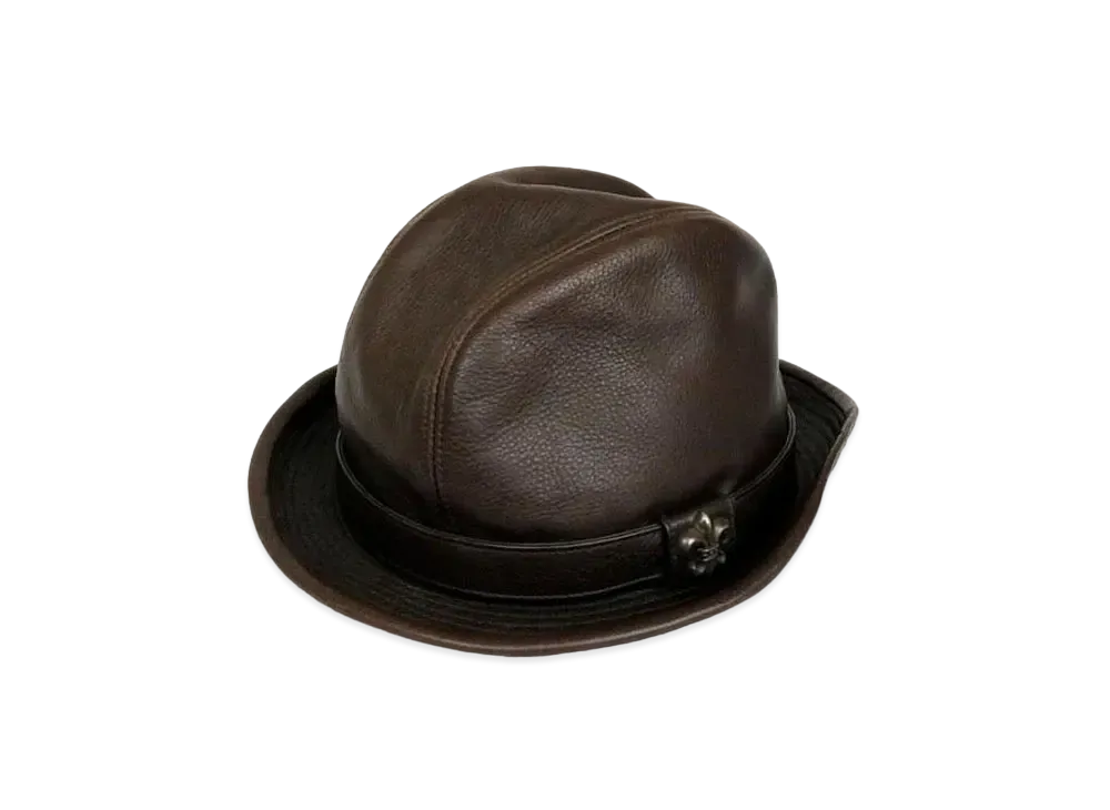 Chrome Hearts Gunslinger BS Fleur Leather Fedora Hat "Brown"