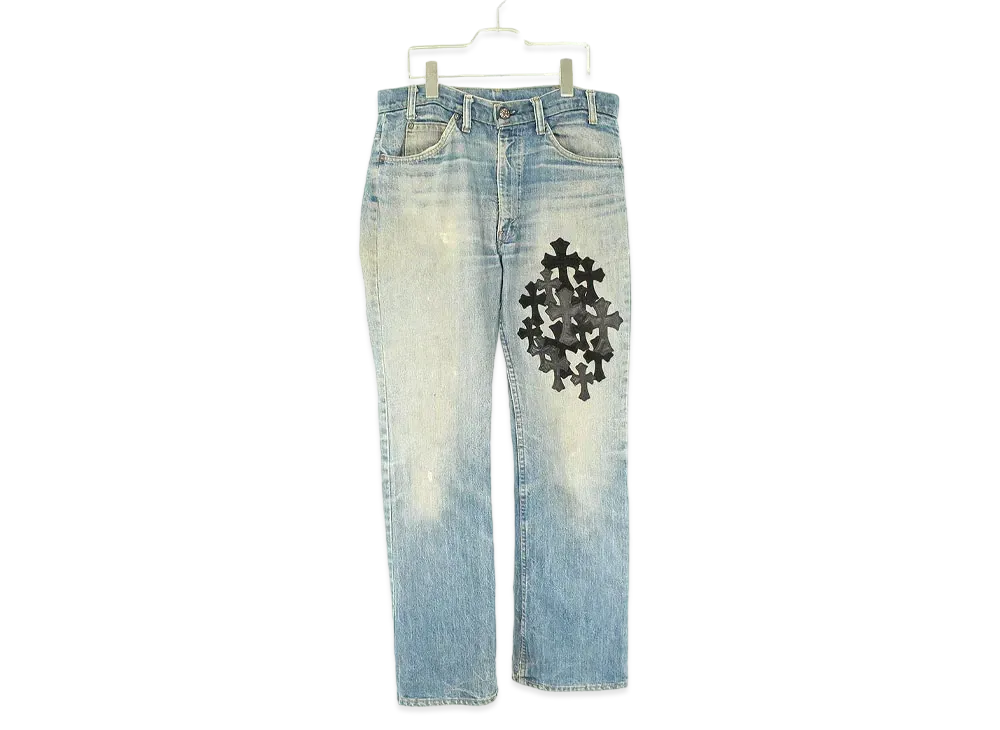Chrome Hearts x LEVI'S 517 Cross Ball Button Patch Custom Denim Pants "Indigo Blue"