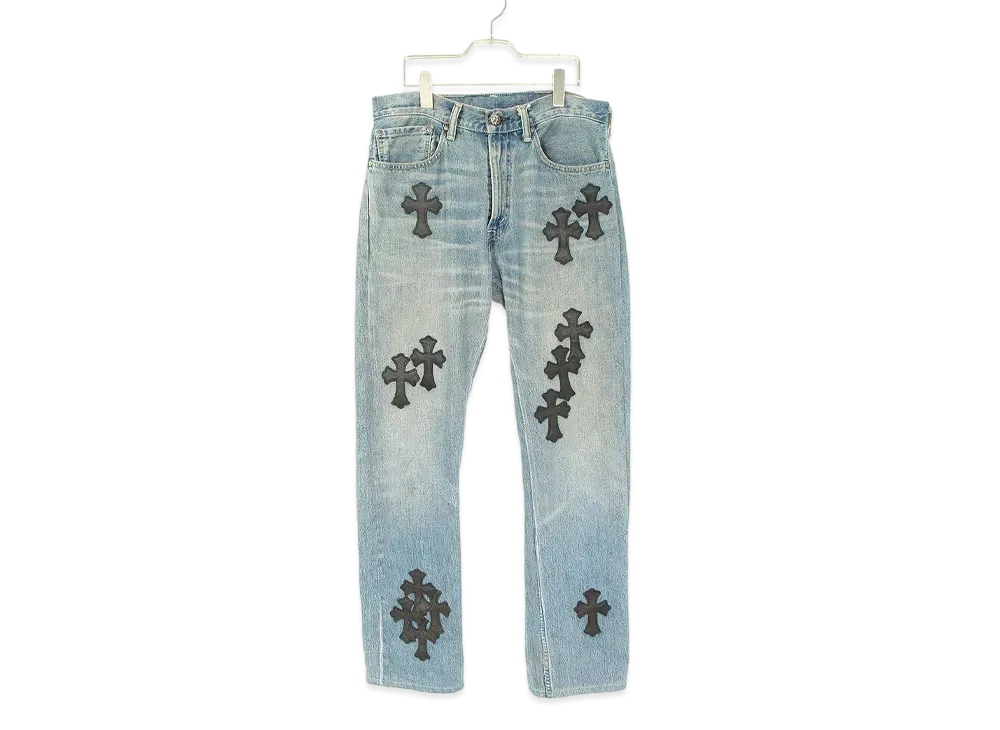 Chrome Hearts x LEVI'S 505 Cross Ball Button Patch Denim Pants "Indigo Blue"