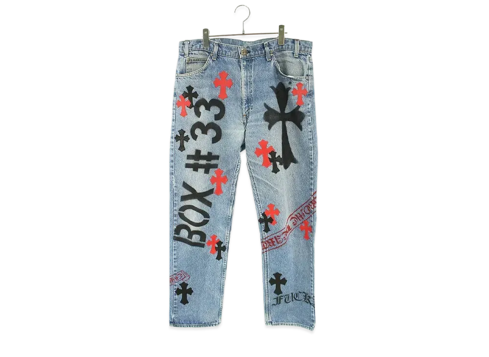 Chrome Hearts x LEVI'S Stencil Paint Design Cross Patch Denim Pants "Indigo/Red/Black"