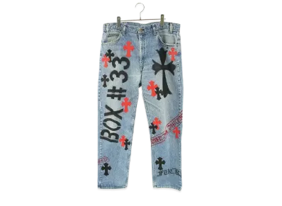 Chrome Hearts x LEVI'S Stencil Paint Design Cross Patch Denim Pants "Indigo/Red/Black"