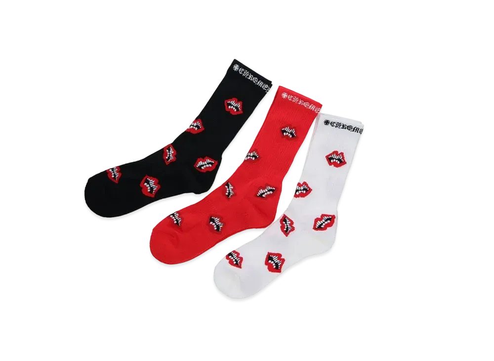 Chrome Hearts 3PK Chomper Socks "Black/White/Red"