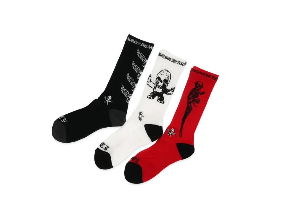 Chrome Hearts 3PK Foti Socks "Black/White/Red"