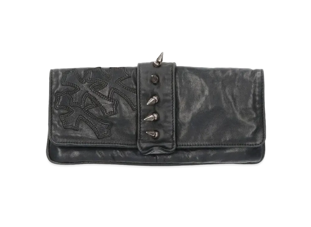 Chrome Hearts Heavin Cross Patch Spike Studs Leather Wallet "Black"