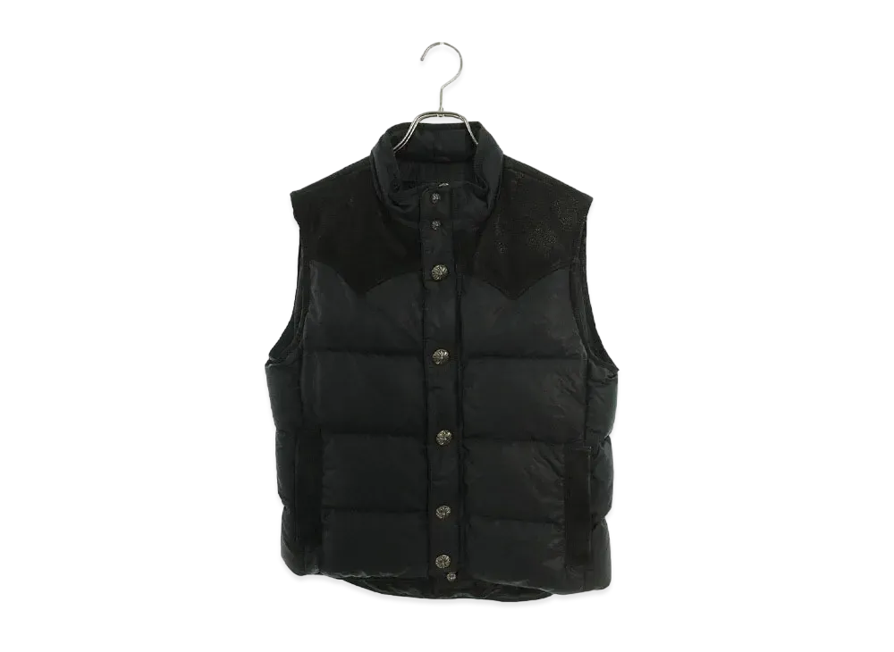 Chrome Hearts Puffy Western Flerknee Leather York Switching Nylon Down Vest "Black"
