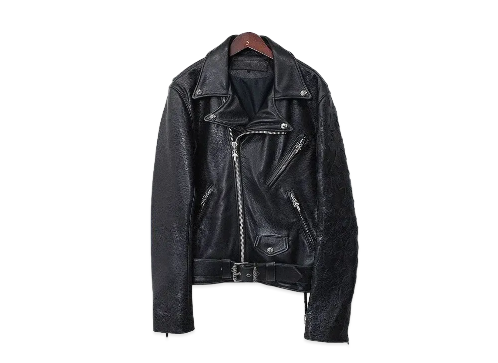 Chrome Hearts x COMME des GARCONS JJ DEAN Cross Patch Custom Double Leather Riders Jacket "Black"