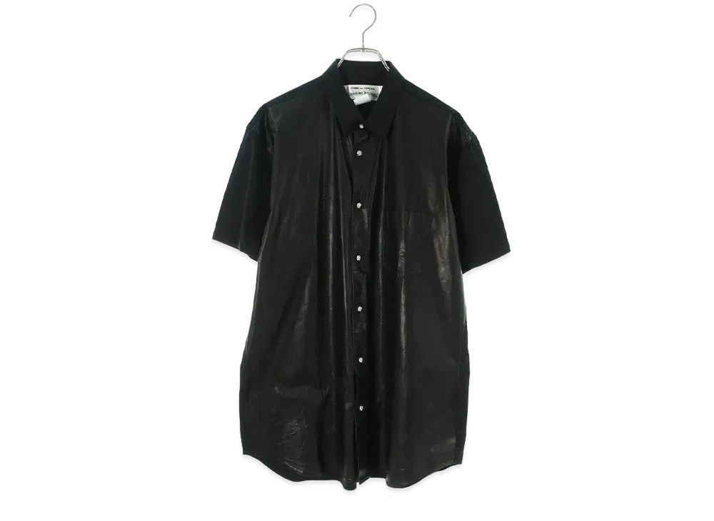 クロムハーツ x コムデギャルソン CDG SS PP クロスボールボタン レザー切り替え ショートスリーブ シャツ "ブラック"