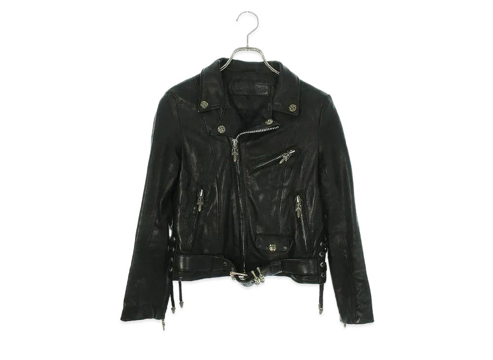 Chrome Hearts x COMME des GARCONS JJ DEAN Lining Ruffles Dagger Zip Riders Leather Jacket "Black"