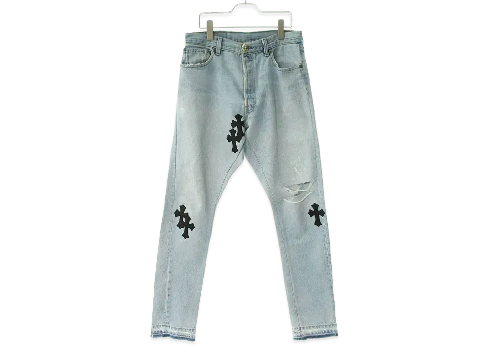 Chrome Hearts x GALLERY DEPT Reconstruction Cross Patch Denim Pants "Light Blue"