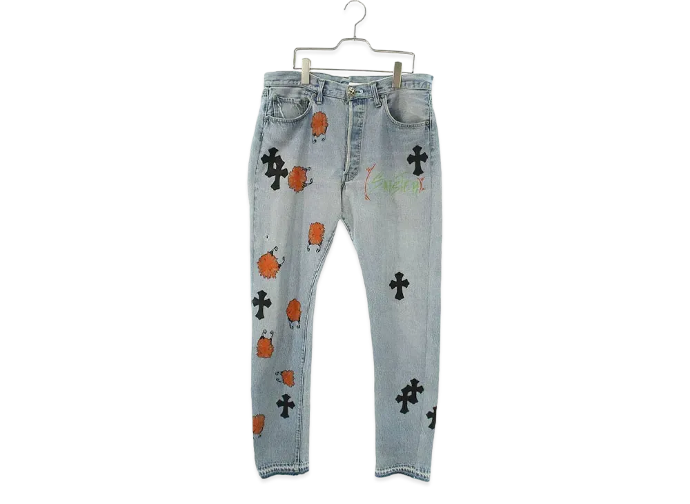 Chrome Hearts x GALLERY DEPT Matty Boy Paint Reconstruction Cross Patch Denim Pants "Light Blue"