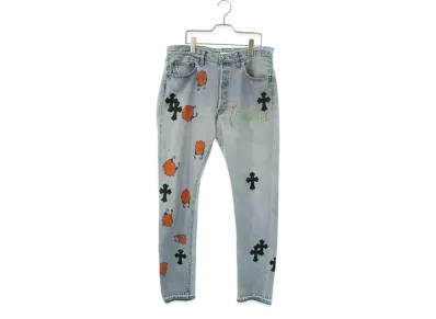 Chrome Hearts x GALLERY DEPT Matty Boy Paint Reconstruction Cross Patch Denim Pants "Light Blue"