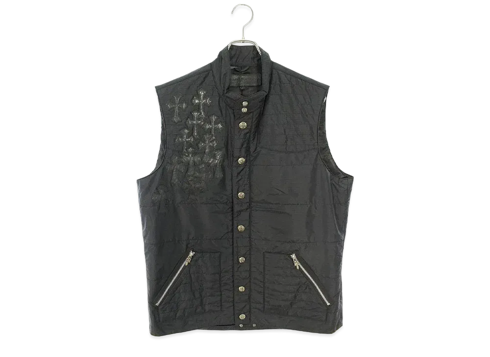 Chrome Hearts AXE Cemetally Cross Patch Zip Up Nylon Vest "Black"