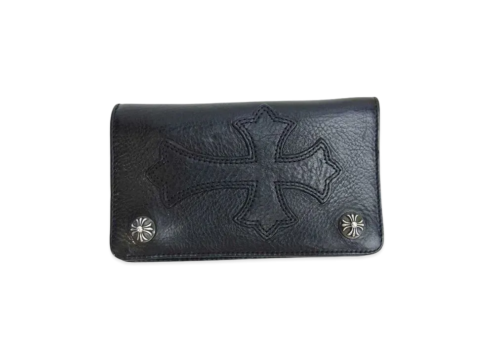 Chrome Hearts 1 Zip Cross Button Leather Wallet With Cross Patch "Black"