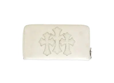 Chrome Hearts REC F Zip #2 Leather 3 Cemetery Cross Patch Wallet "White"