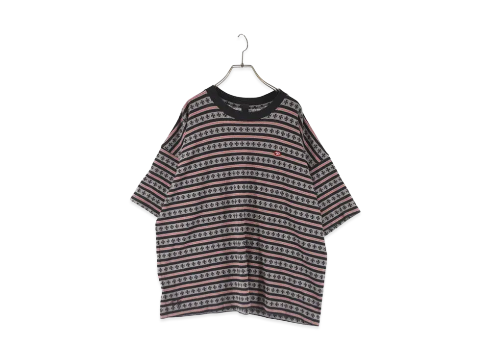 Chrome Hearts Y Not Striped CH Plus border Print T-Shirt "Black/Gray"