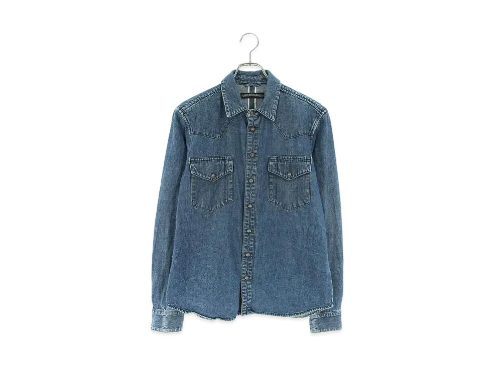 クロムハーツ デニムウエスタン 袖クロスパッチ クロスボールボタン ロングスリーブ シャツ "インディゴ/シルバー"